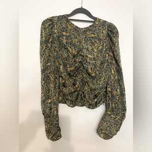BNWT - ZARA ROUCHED BODY METALLIC THREAD PAISLEY PRINT CROP TOP - LARGE